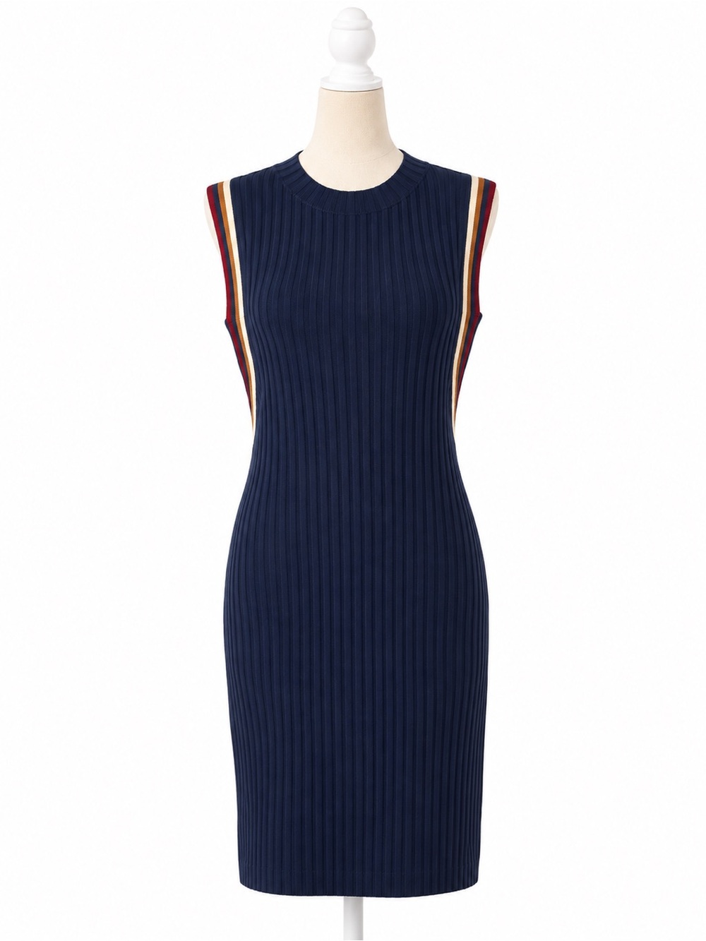 EVEREVE Millie Knit Dress Womens Size S Navy Ribbed Sleeveless Striped NWT